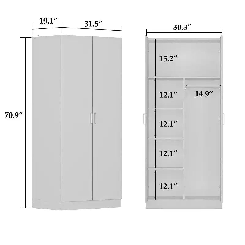 Armario de dos puertas blanco minimalista Famapy con barra para colgar y almacenamiento organizado
