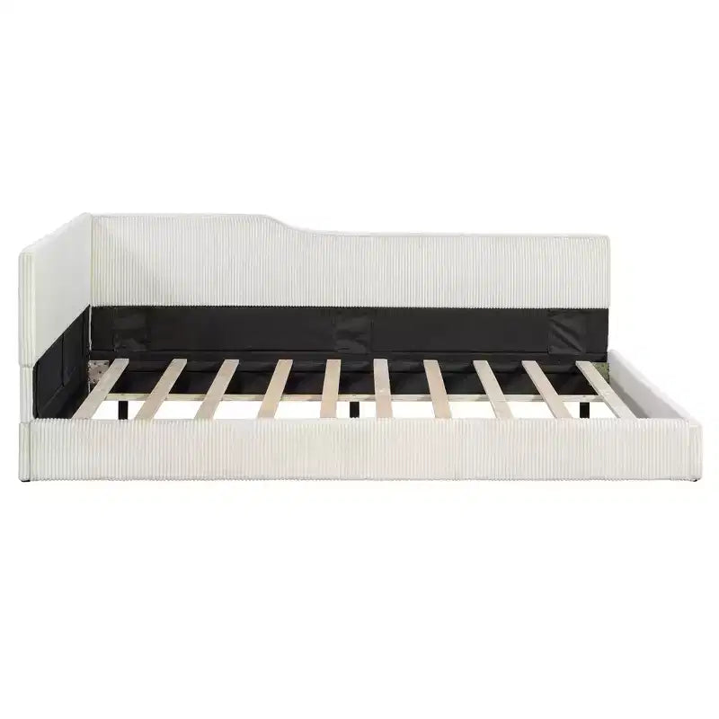Cama nido tapizada en pana con forma de L, tamaño doble/matrimonial, con dos camas individuales, 4D - ModernLuxe