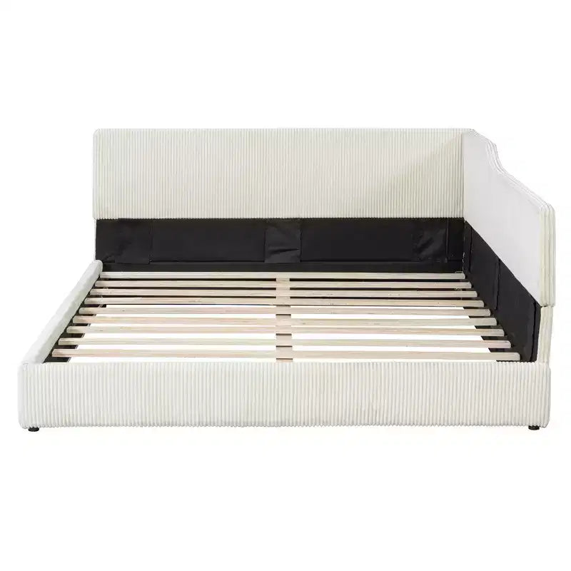 Cama nido tapizada en pana con forma de L, tamaño doble/matrimonial, con dos camas individuales, 4D - ModernLuxe
