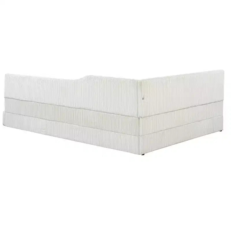 Cama nido tapizada en pana con forma de L, tamaño doble/matrimonial, con dos camas individuales, 4D - ModernLuxe