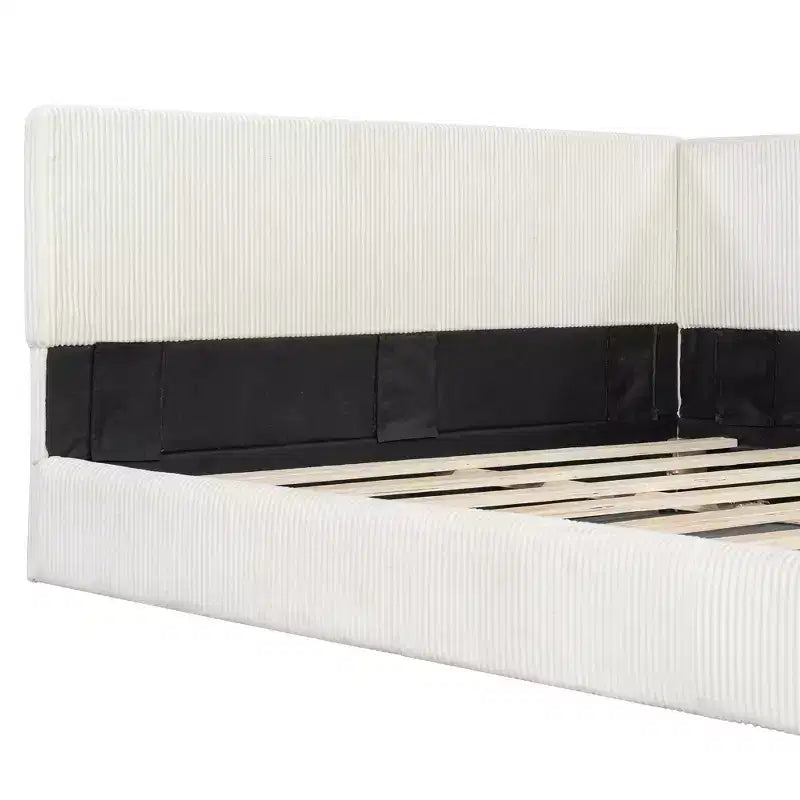 Cama nido tapizada en pana con forma de L, tamaño doble/matrimonial, con dos camas individuales, 4D - ModernLuxe