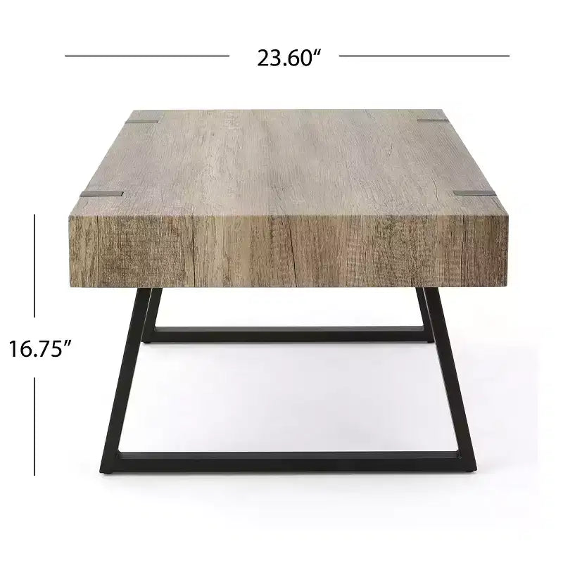 Mesa de centro industrial 43W con parte superior gruesa, gris Canyon-ModernLuxe