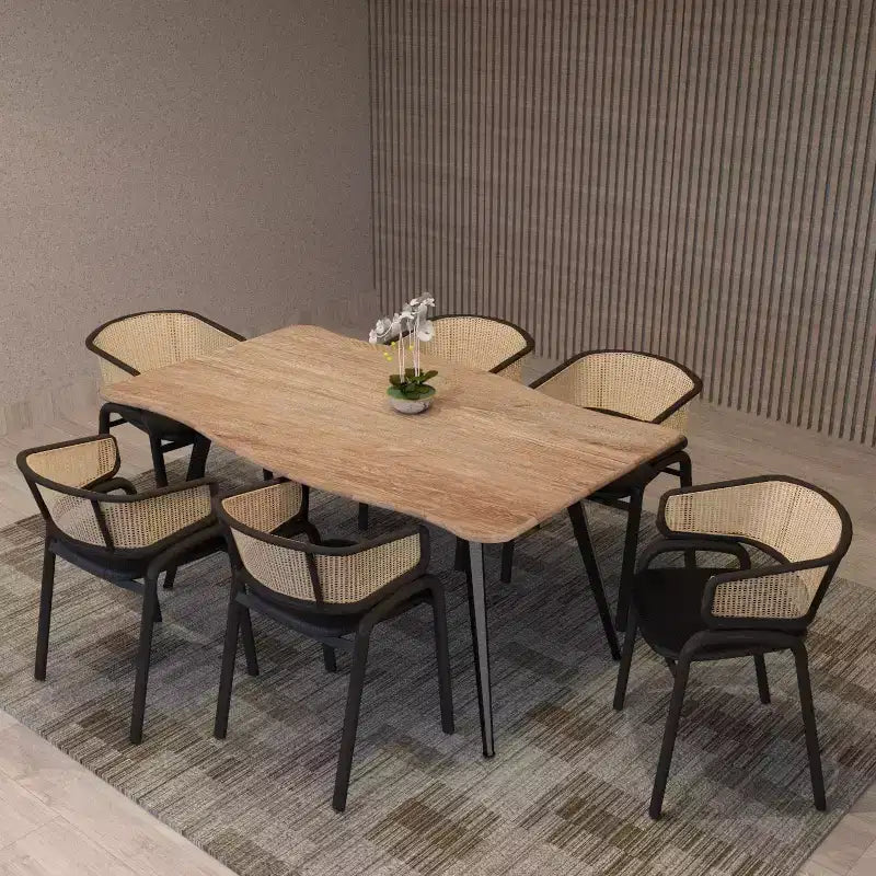 Juego de 4 sillas de comedor LeisureMod Ervilla con respaldo de mimbre y asiento de cuero con estructura de acero negro, cocina moderna de interior, comedor, asientos de mesa