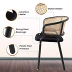 Juego de 4 sillas de comedor LeisureMod Ervilla con respaldo de mimbre y asiento de cuero con estructura de acero negro, cocina moderna de interior, comedor, asientos de mesa