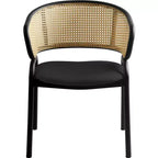 Juego de 4 sillas de comedor LeisureMod Ervilla con respaldo de mimbre y asiento de cuero con estructura de acero negro, cocina moderna de interior, comedor, asientos de mesa