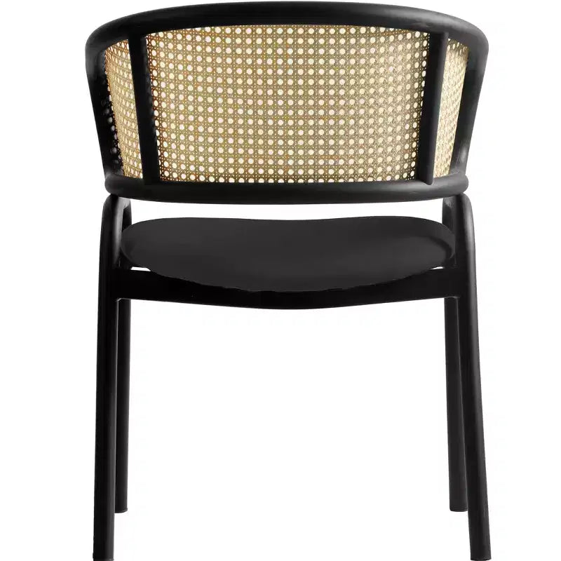 Juego de 4 sillas de comedor LeisureMod Ervilla con respaldo de mimbre y asiento de cuero con estructura de acero negro, cocina moderna de interior, comedor, asientos de mesa