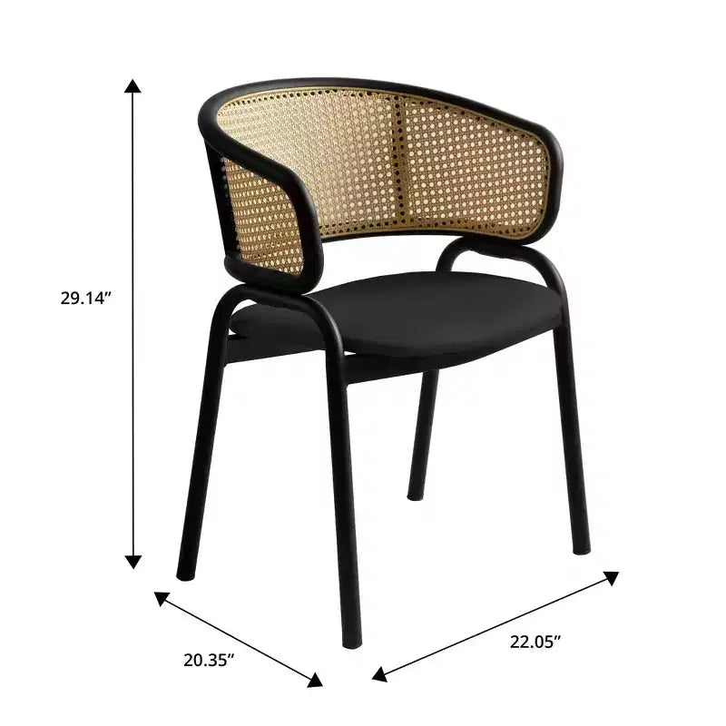 Juego de 4 sillas de comedor LeisureMod Ervilla con respaldo de mimbre y asiento de cuero con estructura de acero negro, cocina moderna de interior, comedor, asientos de mesa