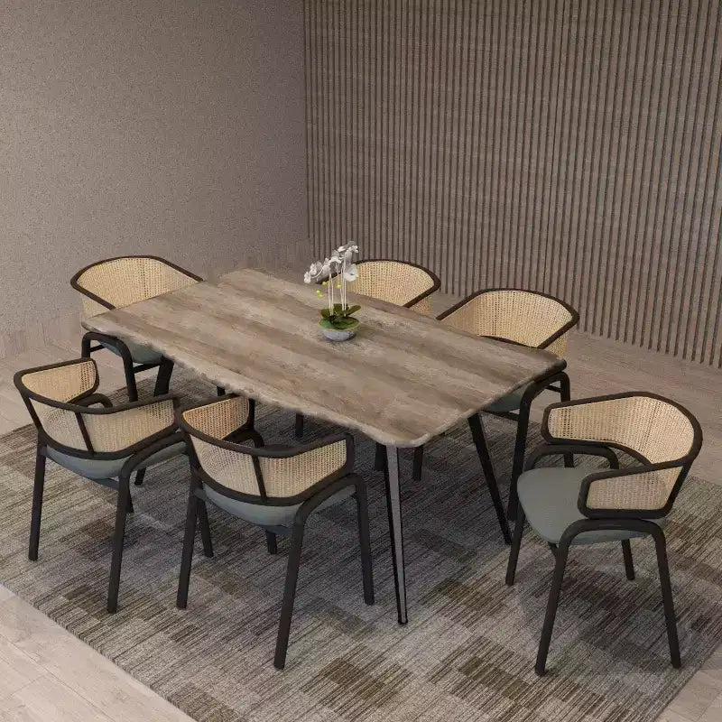 Juego de 4 sillas de comedor LeisureMod Ervilla con respaldo de mimbre y asiento de cuero con estructura de acero negro, cocina moderna de interior, comedor, asientos de mesa