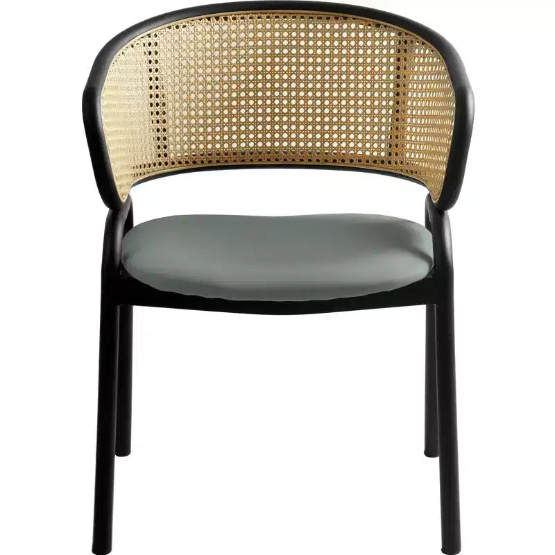 Juego de 4 sillas de comedor LeisureMod Ervilla con respaldo de mimbre y asiento de cuero con estructura de acero negro, cocina moderna de interior, comedor, asientos de mesa