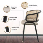 Juego de 4 sillas de comedor LeisureMod Ervilla con respaldo de mimbre y asiento de cuero con estructura de acero negro, cocina moderna de interior, comedor, asientos de mesa