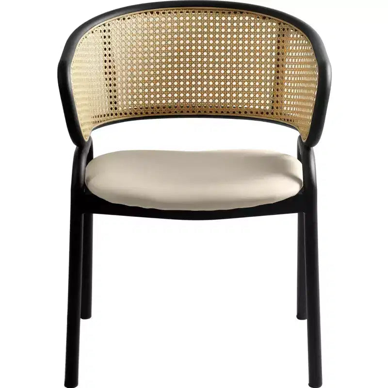 Juego de 4 sillas de comedor LeisureMod Ervilla con respaldo de mimbre y asiento de cuero con estructura de acero negro, cocina moderna de interior, comedor, asientos de mesa