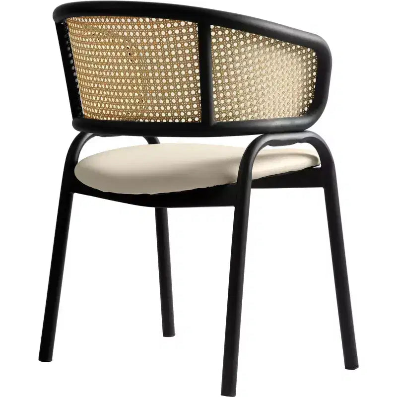 Juego de 4 sillas de comedor LeisureMod Ervilla con respaldo de mimbre y asiento de cuero con estructura de acero negro, cocina moderna de interior, comedor, asientos de mesa