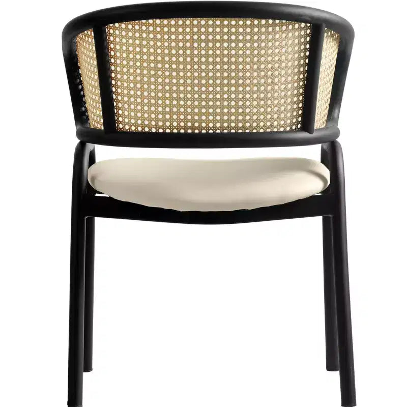 Juego de 4 sillas de comedor LeisureMod Ervilla con respaldo de mimbre y asiento de cuero con estructura de acero negro, cocina moderna de interior, comedor, asientos de mesa