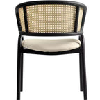 Juego de 4 sillas de comedor LeisureMod Ervilla con respaldo de mimbre y asiento de cuero con estructura de acero negro, cocina moderna de interior, comedor, asientos de mesa