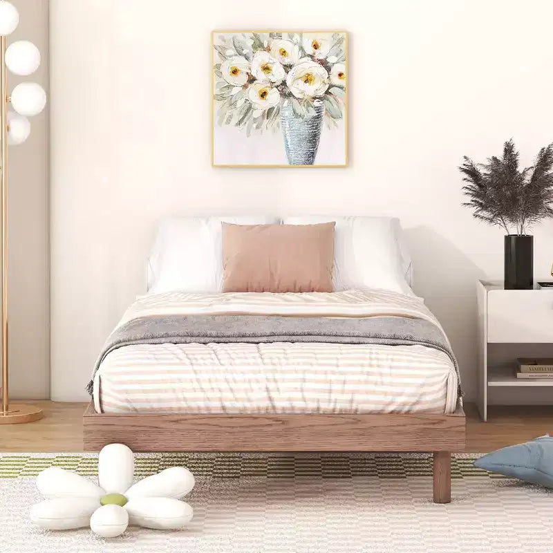 Marco de cama de plataforma flotante de diseño moderno en color gris