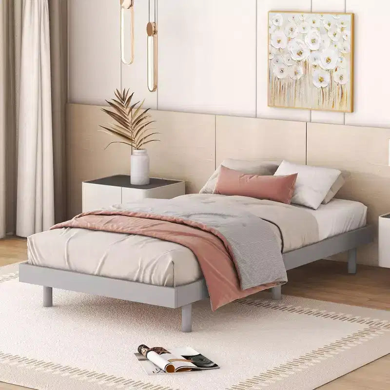 Marco de cama de plataforma flotante de diseño moderno en color gris