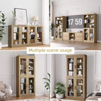 PexFix 36x31x16 Gabinete auxiliar de madera con estante ajustable, armario de almacenamiento natural-puerta de vidrio