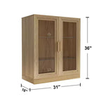 PexFix 36x31x16 Gabinete auxiliar de madera con estante ajustable, armario de almacenamiento natural-puerta de vidrio