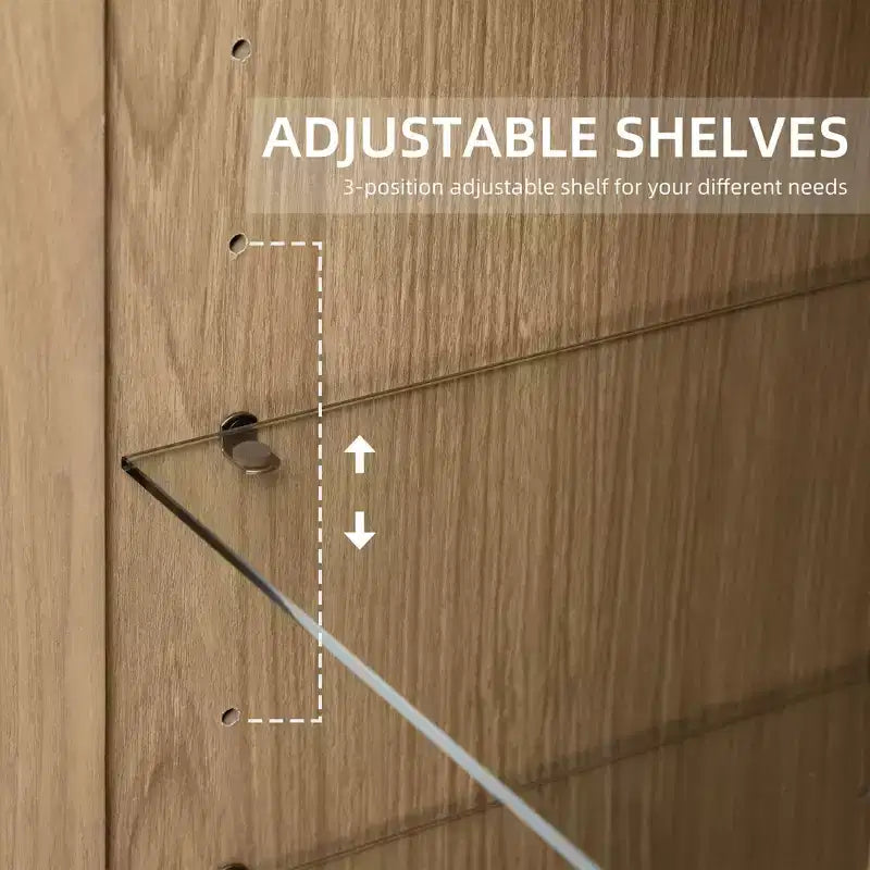 PexFix 36x31x16 Gabinete auxiliar de madera con estante ajustable, armario de almacenamiento natural-puerta de vidrio