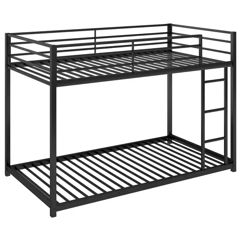 Litera baja doble sobre doble de metal Whisen con escalera y barandilla