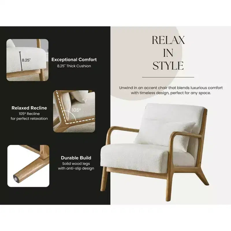 Sillón decorativo de estilo moderno de mediados de siglo Eterna de Roundhill Furniture con almohada lumbar extraíble