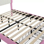 Estructura de cama tapizada de una sola dimensión con luces LED, cama moderna de princesa con cabecero de corona y cajón.