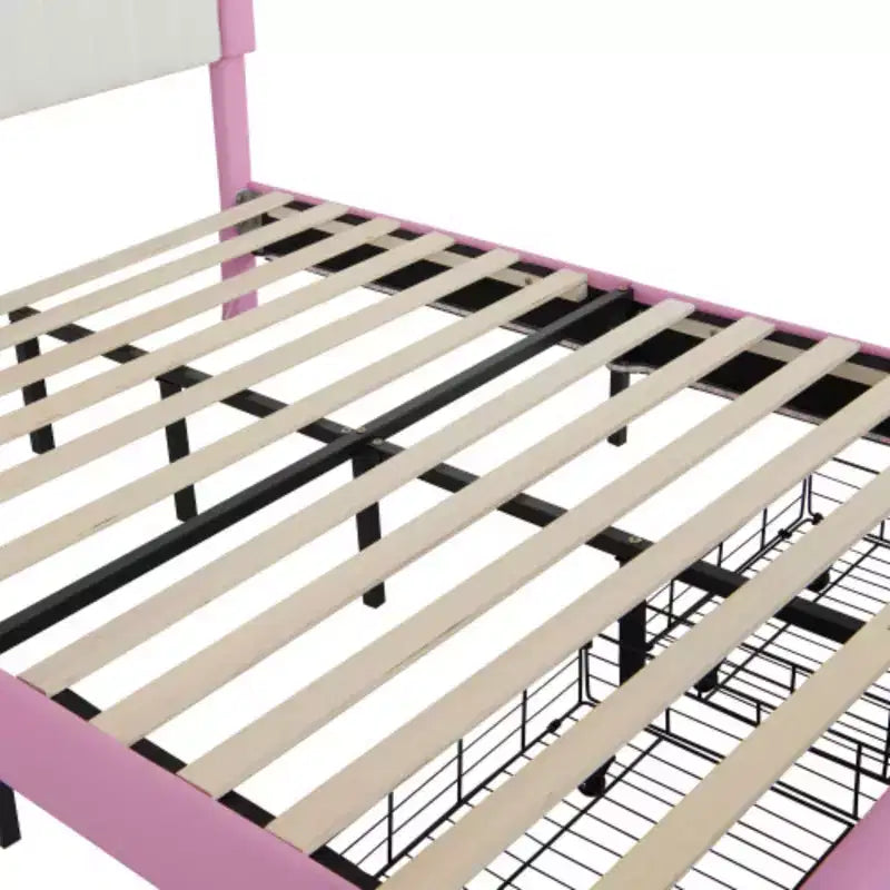 Estructura de cama tapizada de una sola dimensión con luces LED, cama moderna de princesa con cabecero de corona y cajón.