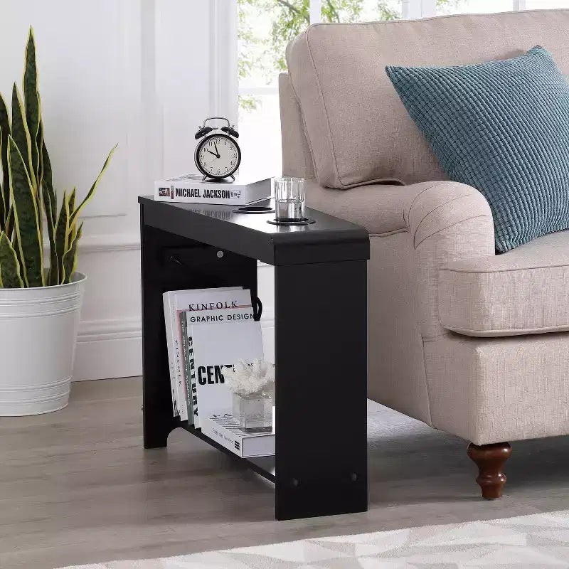 Home Imports Emporium Chairside Table with USB Ports & Outlets, Narrow Side Table for Bedroom & Living Room