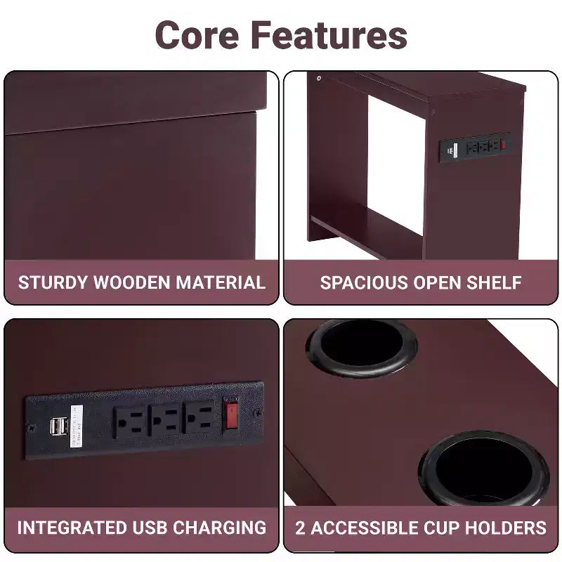Mesa auxiliar de Home Imports Emporium con puertos USB y tomas de corriente, mesa auxiliar estrecha para dormitorio y sala de estar