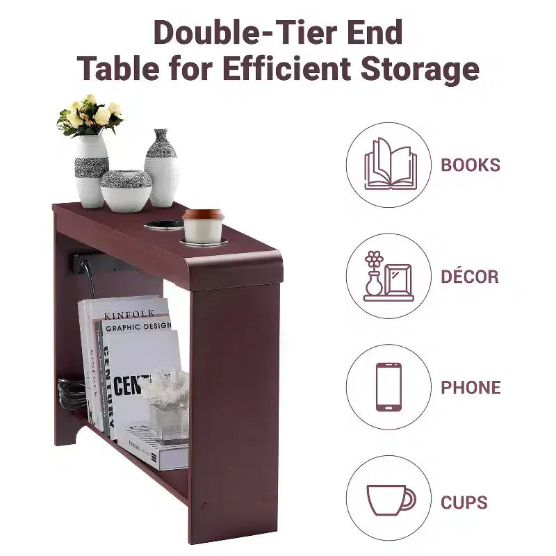 Mesa auxiliar de Home Imports Emporium con puertos USB y tomas de corriente, mesa auxiliar estrecha para dormitorio y sala de estar