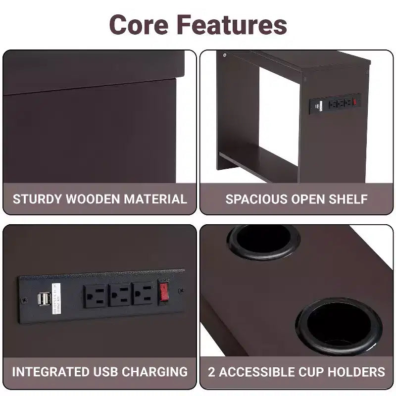 Mesa auxiliar de Home Imports Emporium con puertos USB y tomas de corriente, mesa auxiliar estrecha para dormitorio y sala de estar