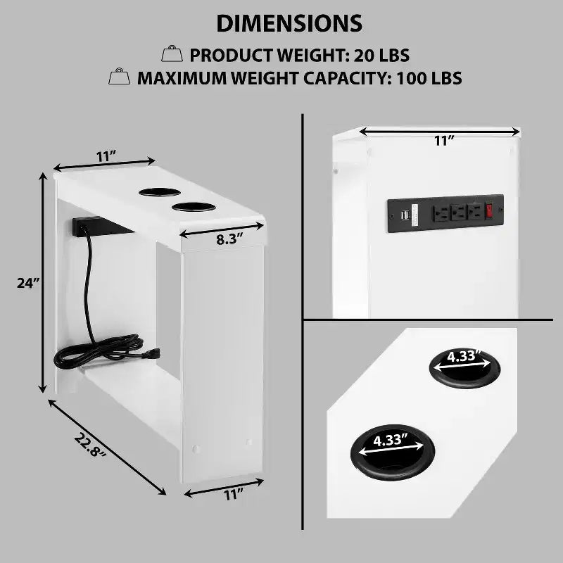 Mesa auxiliar de Home Imports Emporium con puertos USB y tomas de corriente, mesa auxiliar estrecha para dormitorio y sala de estar
