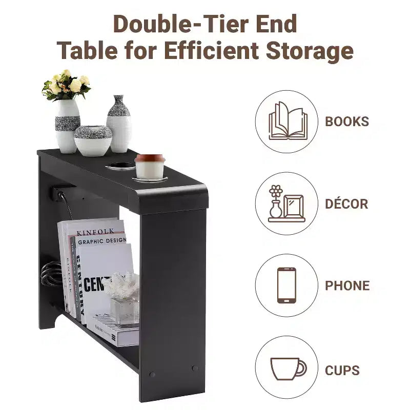 Mesa auxiliar de Home Imports Emporium con puertos USB y tomas de corriente, mesa auxiliar estrecha para dormitorio y sala de estar