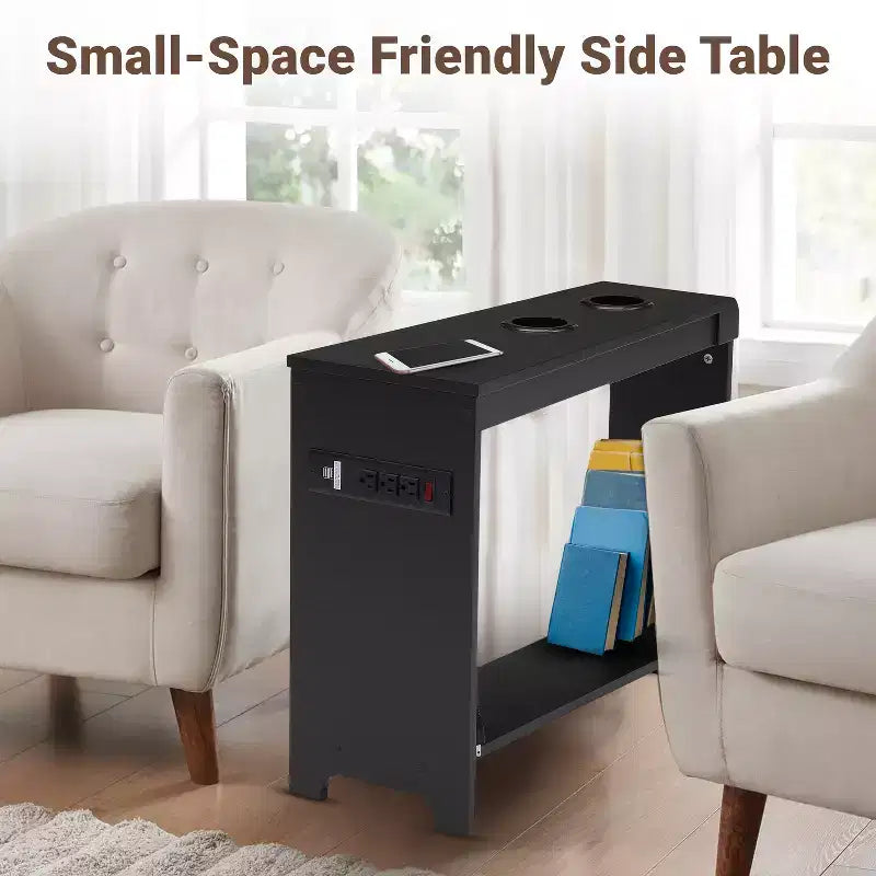 Mesa auxiliar de Home Imports Emporium con puertos USB y tomas de corriente, mesa auxiliar estrecha para dormitorio y sala de estar