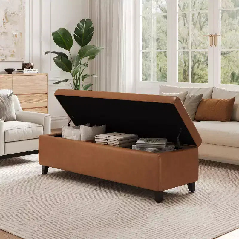 Puf de almacenaje tapizado Christopher Knight Home York de madera de abedul contemporánea