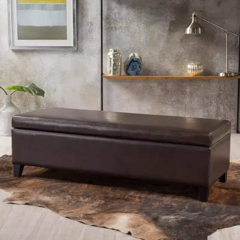 Puf de almacenaje tapizado Christopher Knight Home York de madera de abedul contemporánea