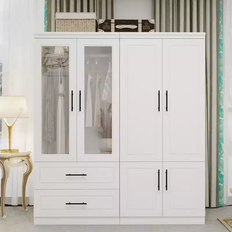Armario de madera blanca de 160 cm con 2 cajones y 6 puertas Keloyid