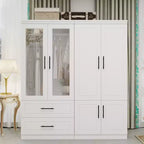 Armario de madera blanca de 160 cm con 2 cajones y 6 puertas Keloyid