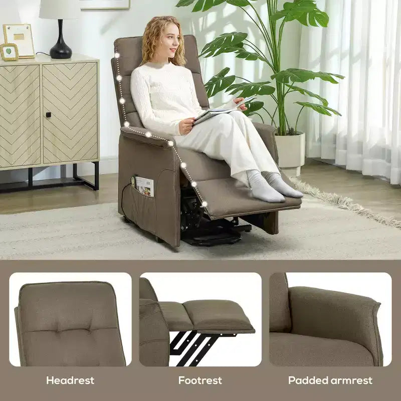 Sillón Reclinable Eléctrico HOMCOM Power Lift, con Mando a Distancia, Bolsillos Laterales, Resortes Ensacados, Respaldo Acolchado, Montaje Rápido