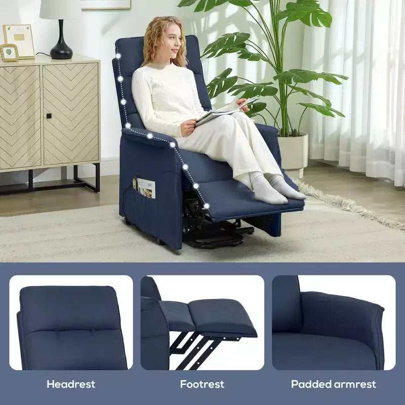 Sillón Reclinable Eléctrico HOMCOM Power Lift, con Mando a Distancia, Bolsillos Laterales, Resortes Ensacados, Respaldo Acolchado, Montaje Rápido
