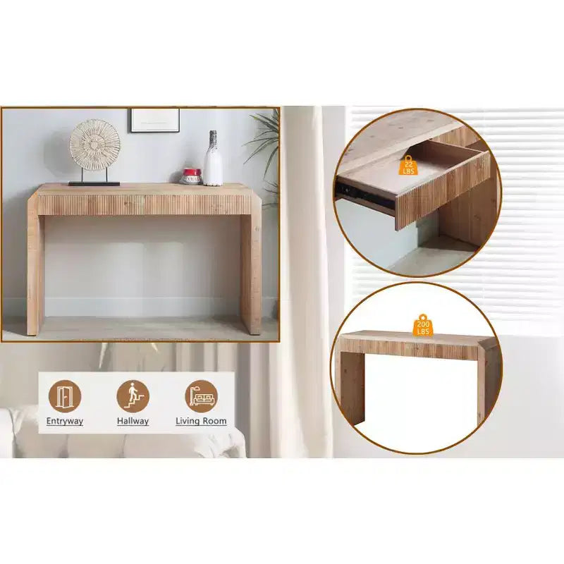 GDFStudio Rae Mesa consola rústica de madera de 51,8 con cajón texturizado acanalado