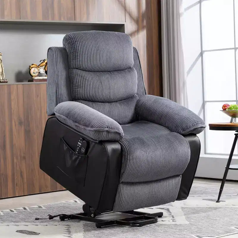 Sillón reclinable eléctrico HOMCOM con función de levantamiento, masaje y calor, con mandos a distancia y bolsillos laterales, gris