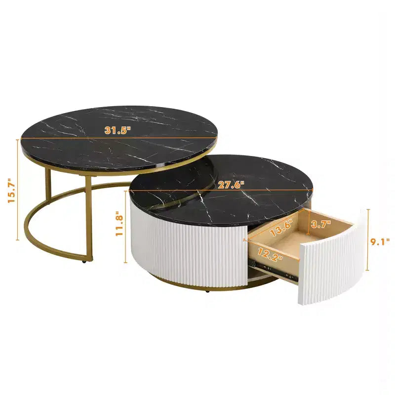 Mesa de Centro Nido Redonda Moderna Acanalada con Cajón de 80 cm