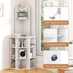 Estantería esquinera de 6 niveles Costway, estantería esquinera de 63 pulgadas de alto con 2 puertos USB y estación de carga, marrón/blanco