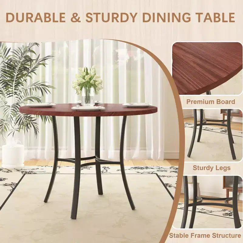 VECELO Mesa de comedor redonda de 36 pulgadas para 4, cubierta de mesa de bar de imitación mármol con patas de metal para cocina, espacios pequeños