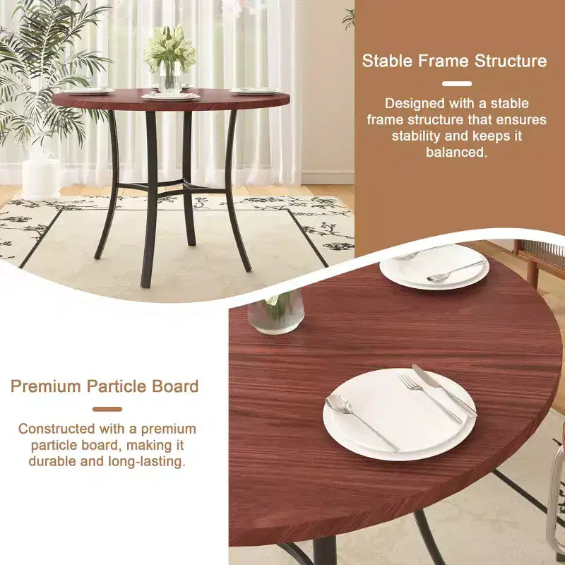 VECELO Mesa de comedor redonda de 36 pulgadas para 4, cubierta de mesa de bar de imitación mármol con patas de metal para cocina, espacios pequeños