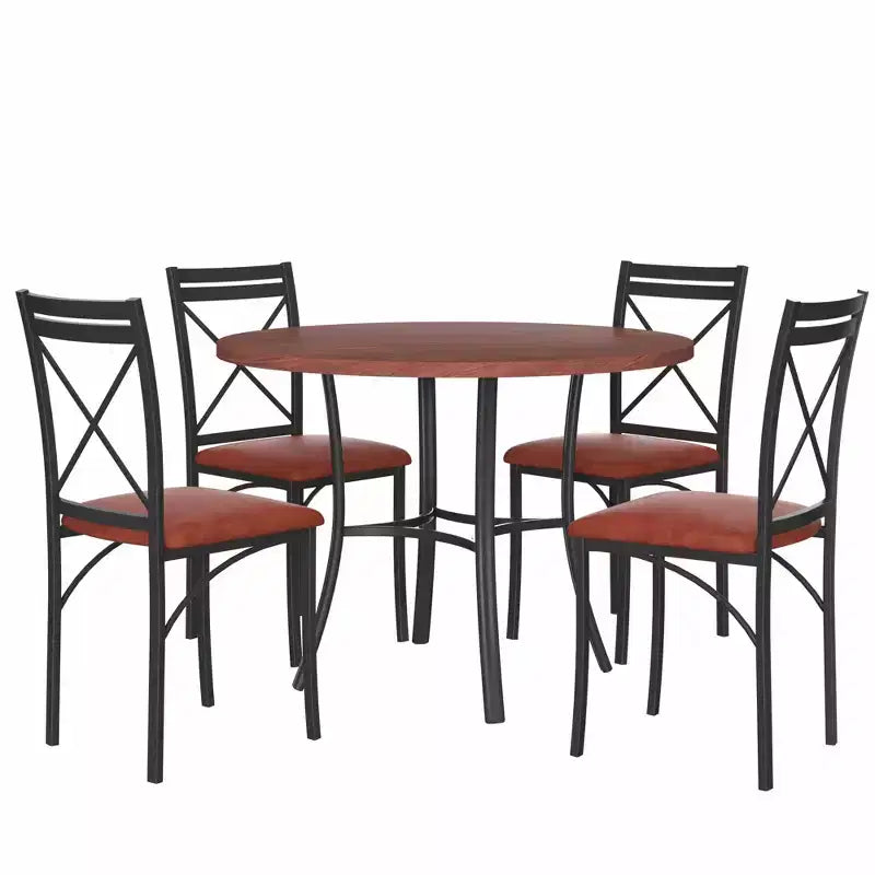 VECELO Mesa de comedor redonda de 36 pulgadas para 4, cubierta de mesa de bar de imitación mármol con patas de metal para cocina, espacios pequeños