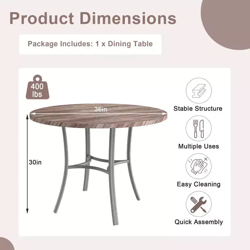 VECELO Mesa de comedor redonda de 36 pulgadas para 4, cubierta de mesa de bar de imitación mármol con patas de metal para cocina, espacios pequeños