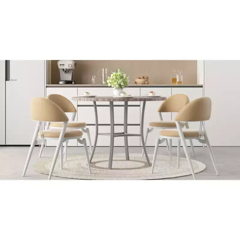 VECELO Mesa de comedor redonda de 36 pulgadas para 4, cubierta de mesa de bar de imitación mármol con patas de metal para cocina, espacios pequeños