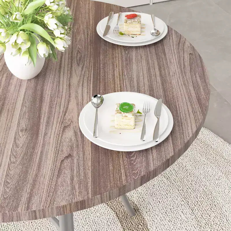 VECELO Mesa de comedor redonda de 36 pulgadas para 4, cubierta de mesa de bar de imitación mármol con patas de metal para cocina, espacios pequeños